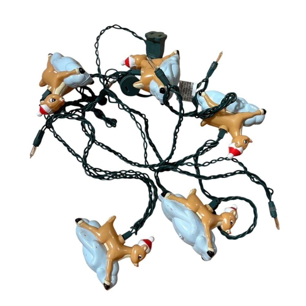 Vintage Rudolph Red Nosed Reindeer Blow Mold String Christmas Lights